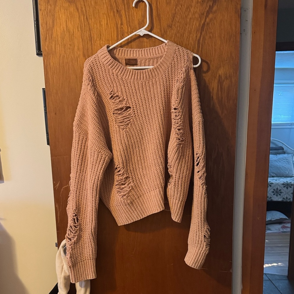 POL Distressed tan knit  Sweater Small